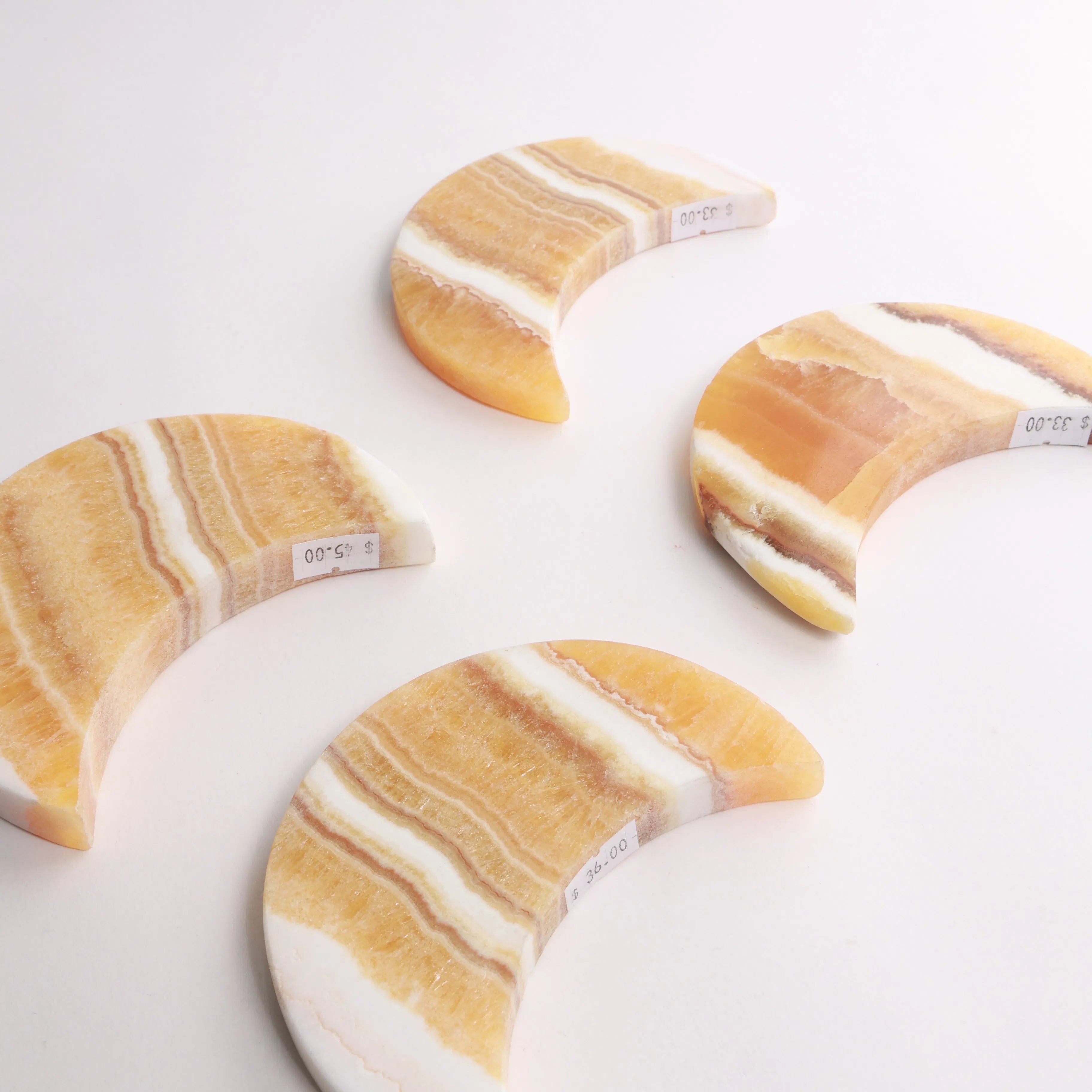 Orange Calcite Triple Moon Bowls & Moon on Base