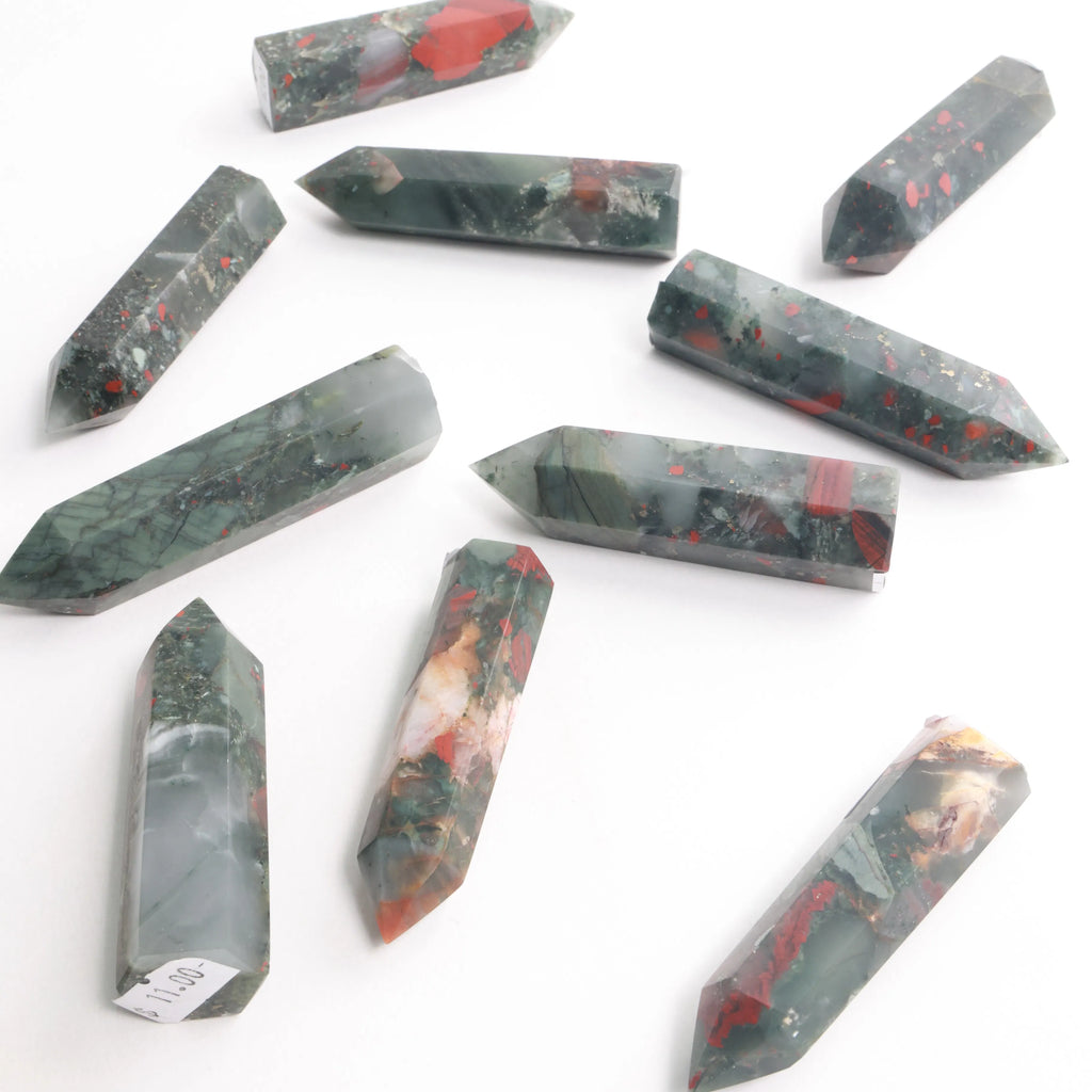 Polished African Bloodstone — Towers, Moons on Base & Hearts
