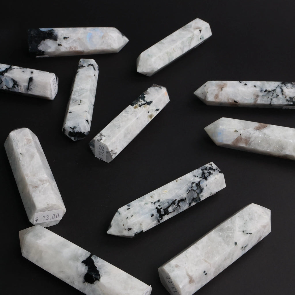 Rainbow Moonstone with Black Tourmaline — Palmstones & Towers