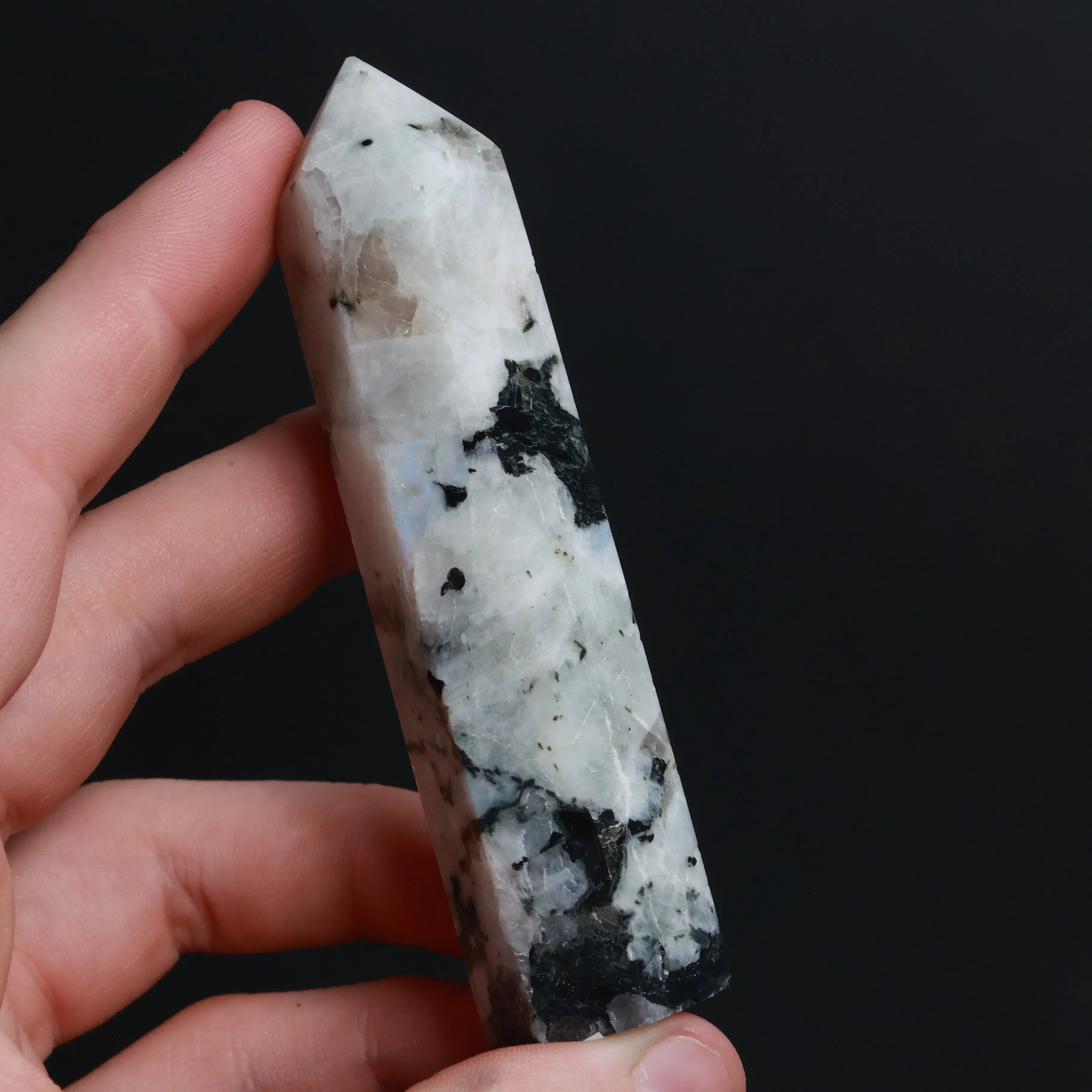 Rainbow Moonstone with Black Tourmaline — Palmstones & Towers