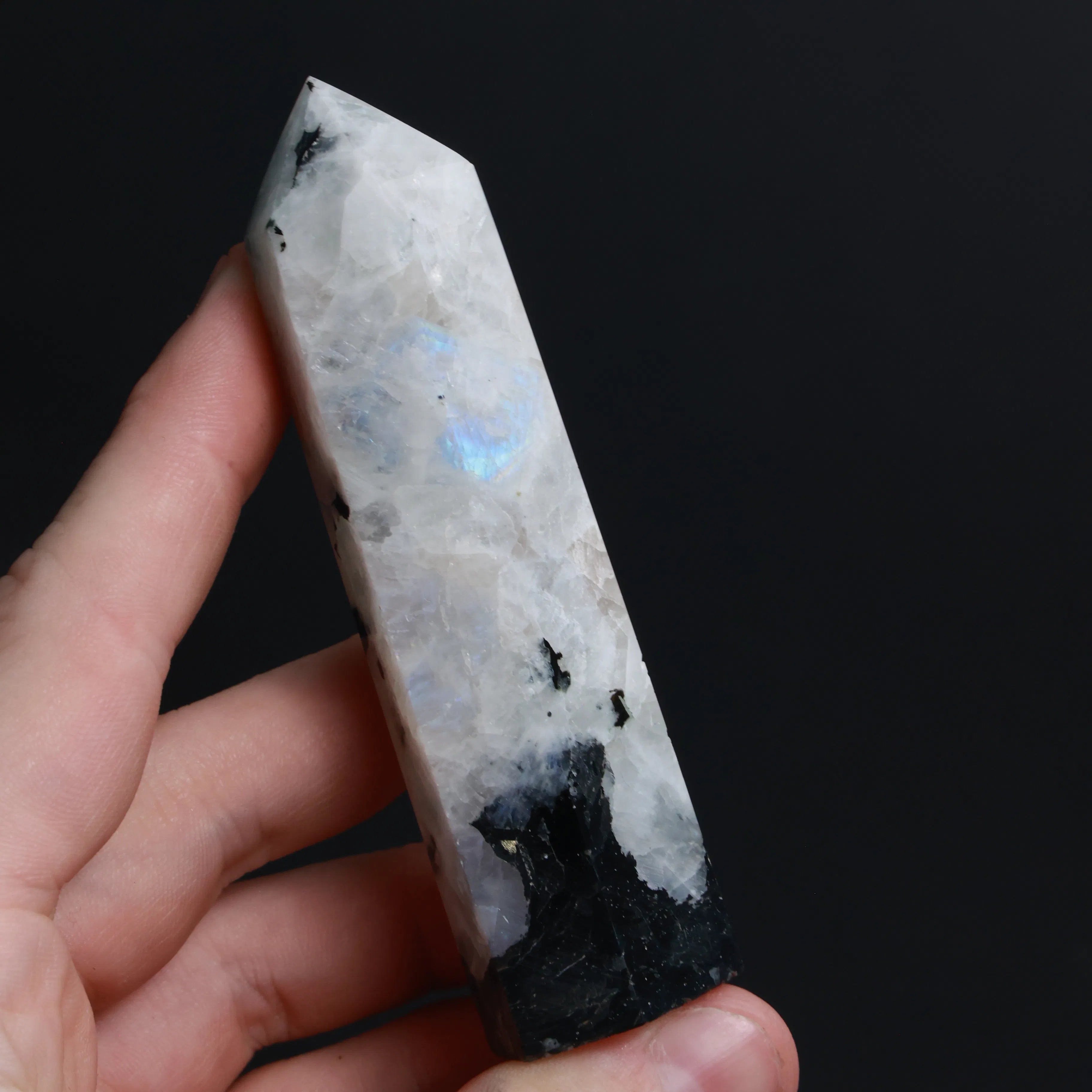 Rainbow Moonstone with Black Tourmaline — Palmstones & Towers