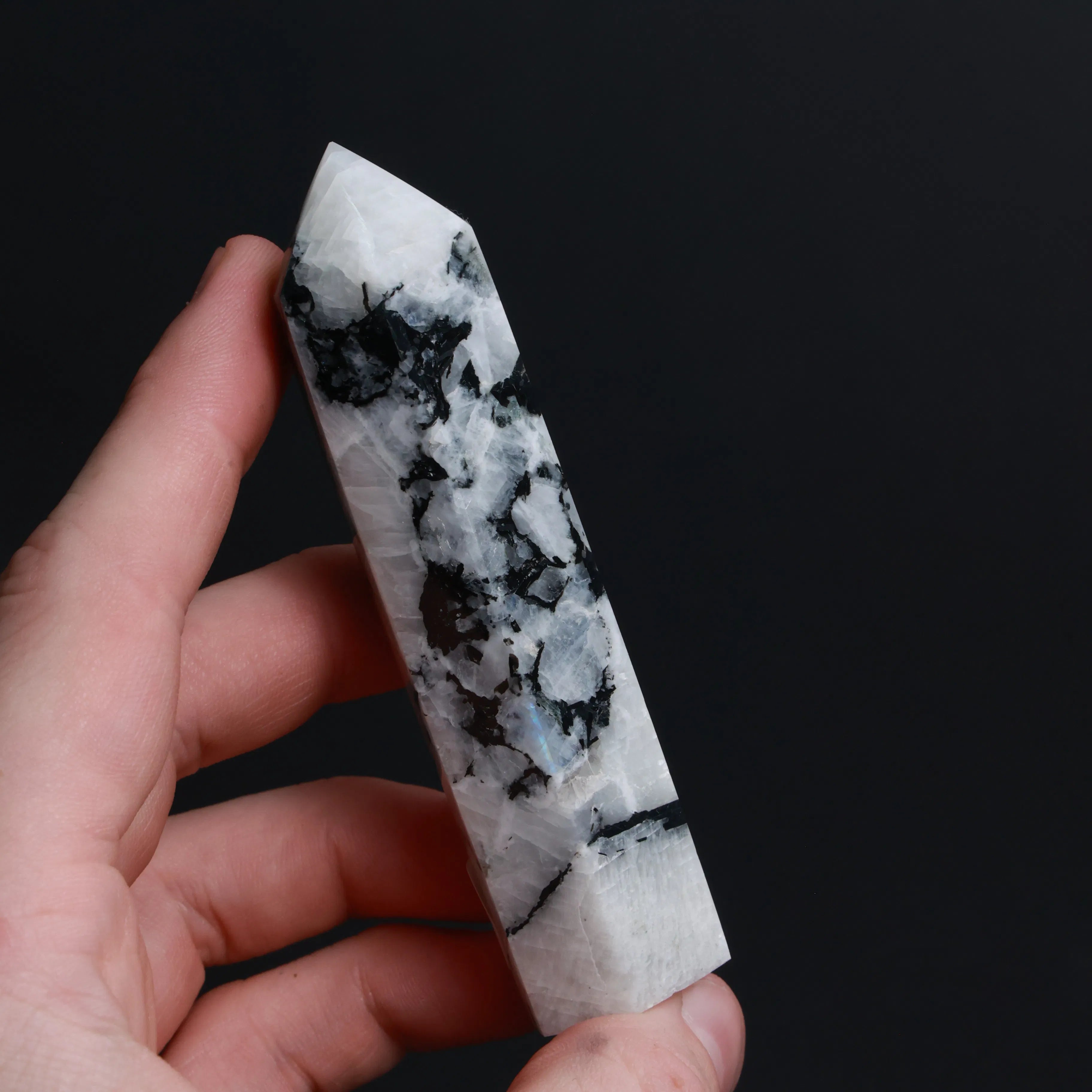 Rainbow Moonstone with Black Tourmaline — Palmstones & Towers