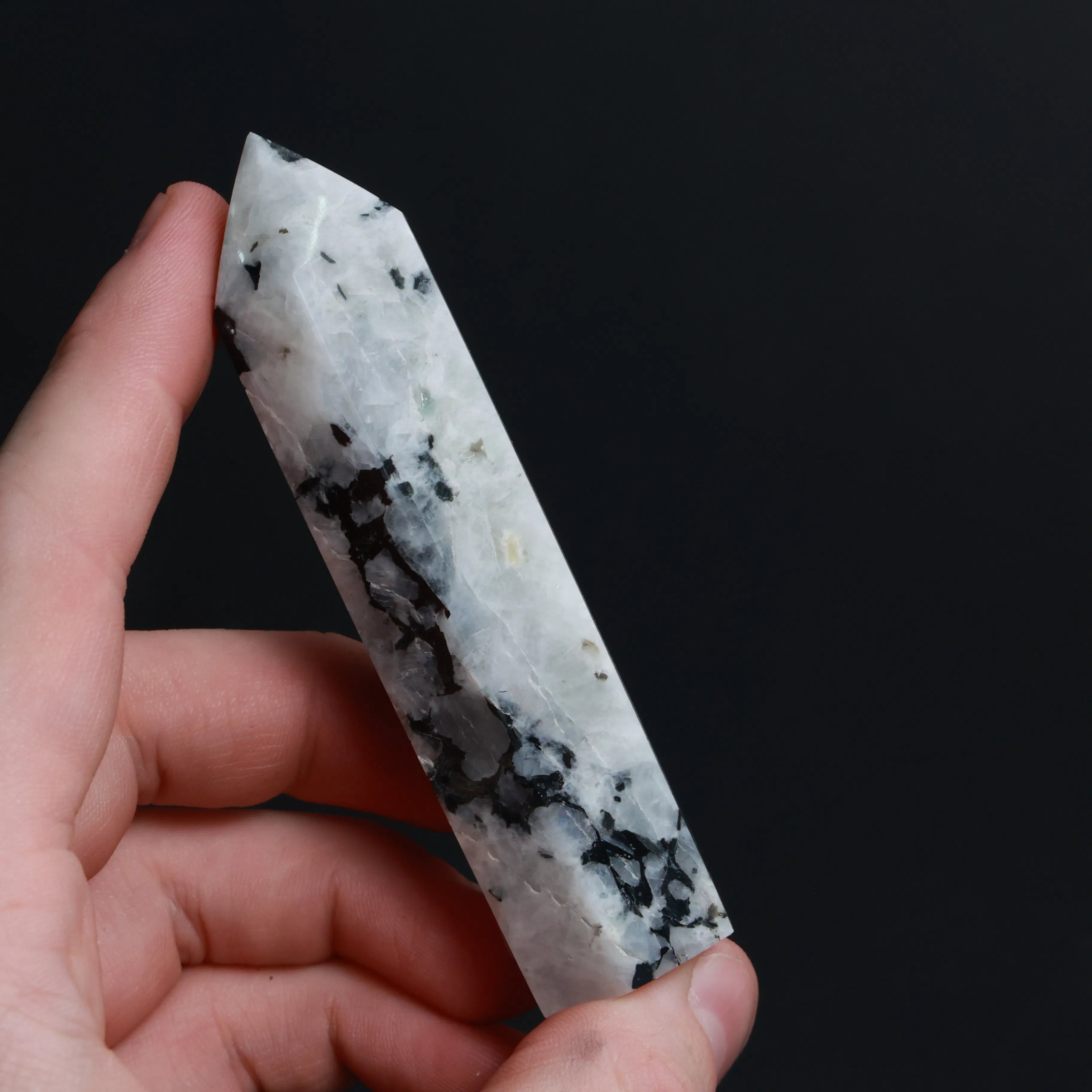 Rainbow Moonstone with Black Tourmaline — Palmstones & Towers
