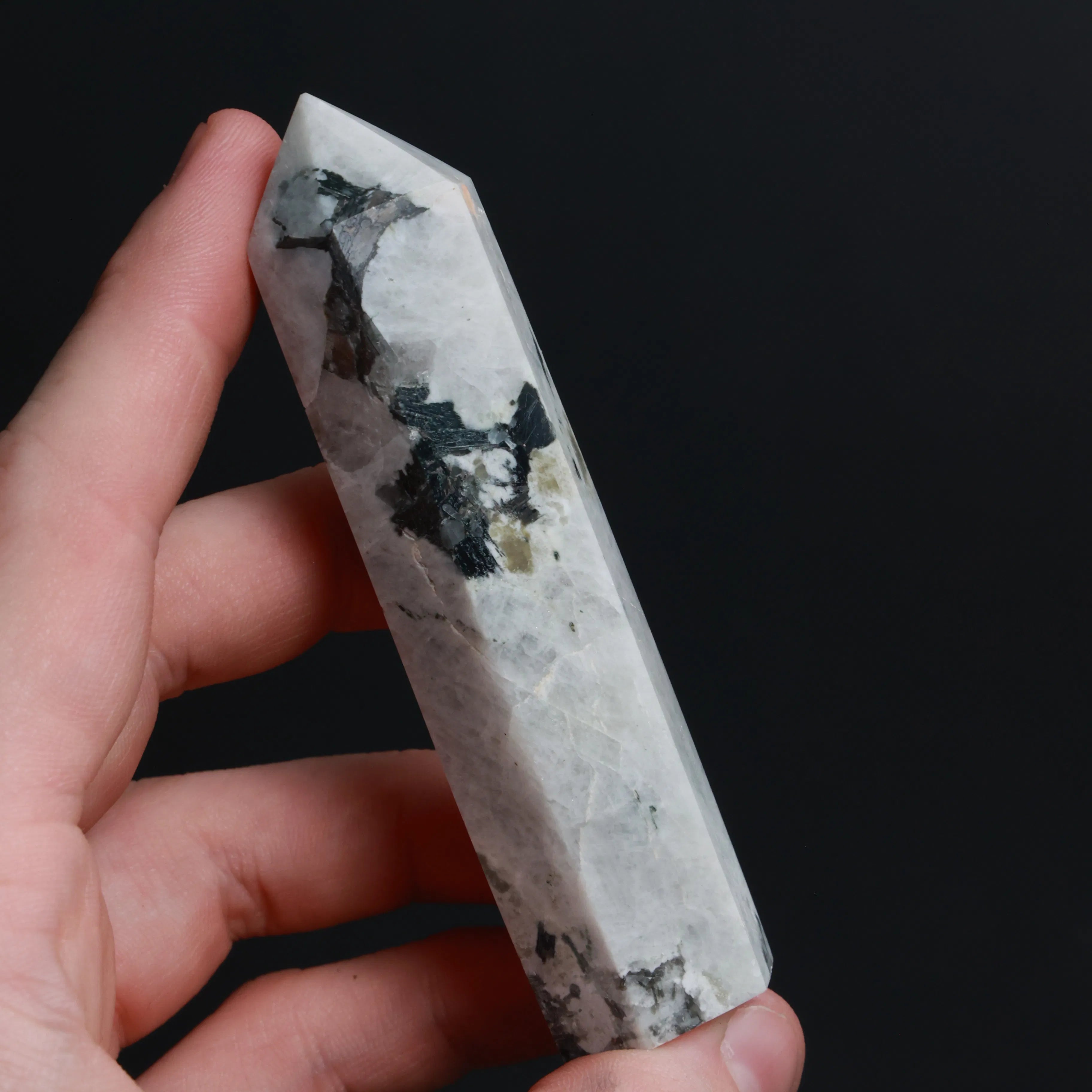 Rainbow Moonstone with Black Tourmaline — Palmstones & Towers