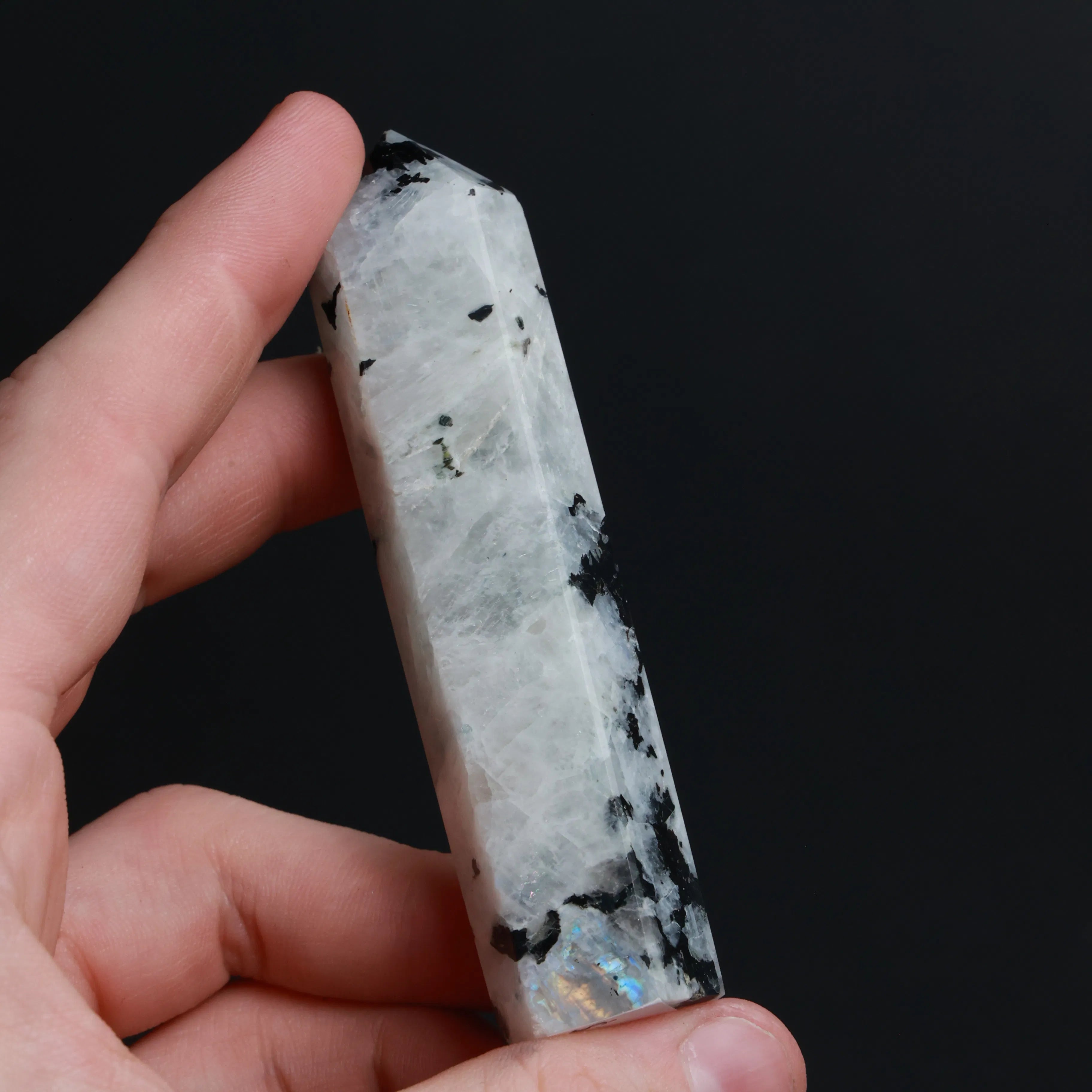 Rainbow Moonstone with Black Tourmaline — Palmstones & Towers