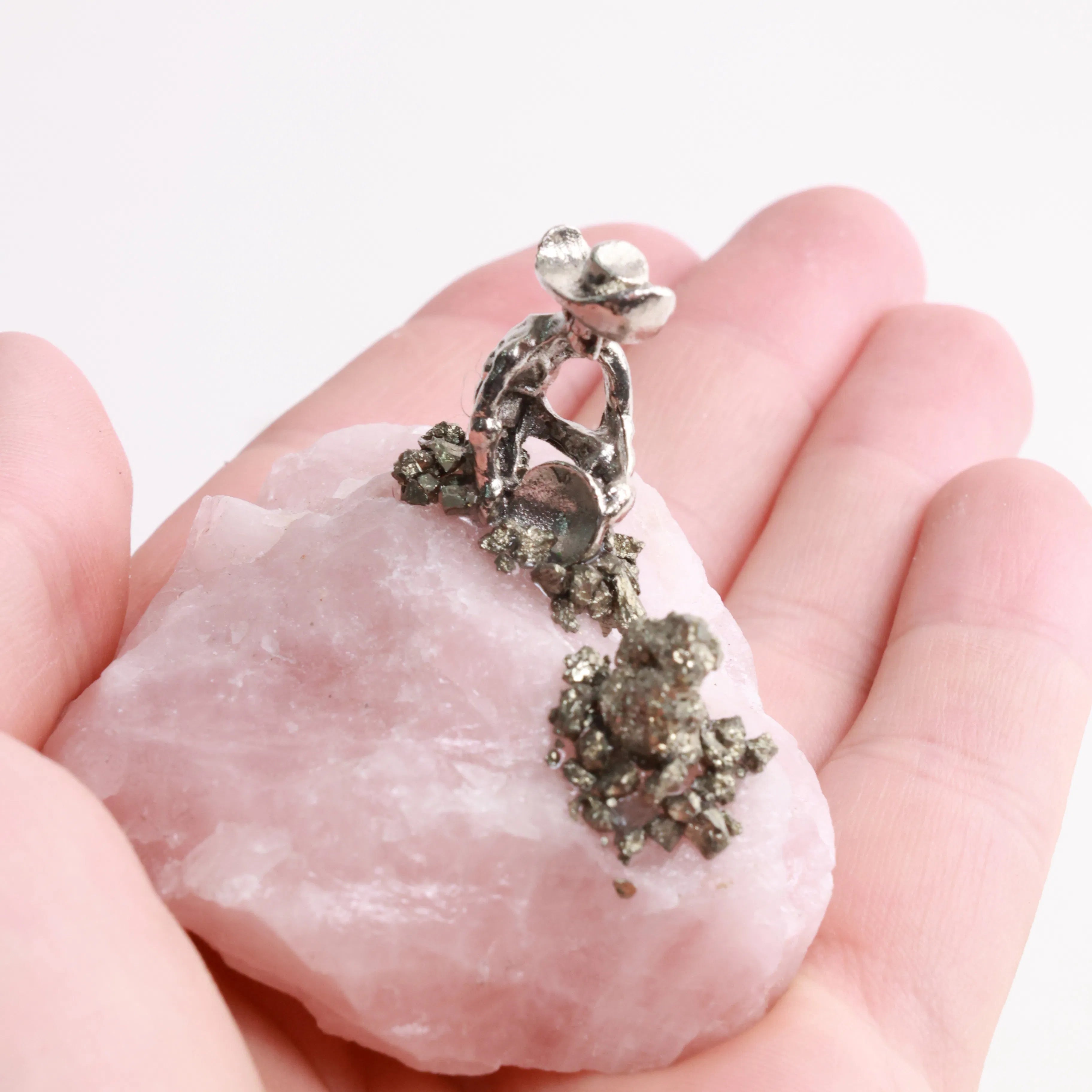 Pyrite Miners on Crystal — Fluorite, Amethyst, Blue Calcite & Rose Quartz