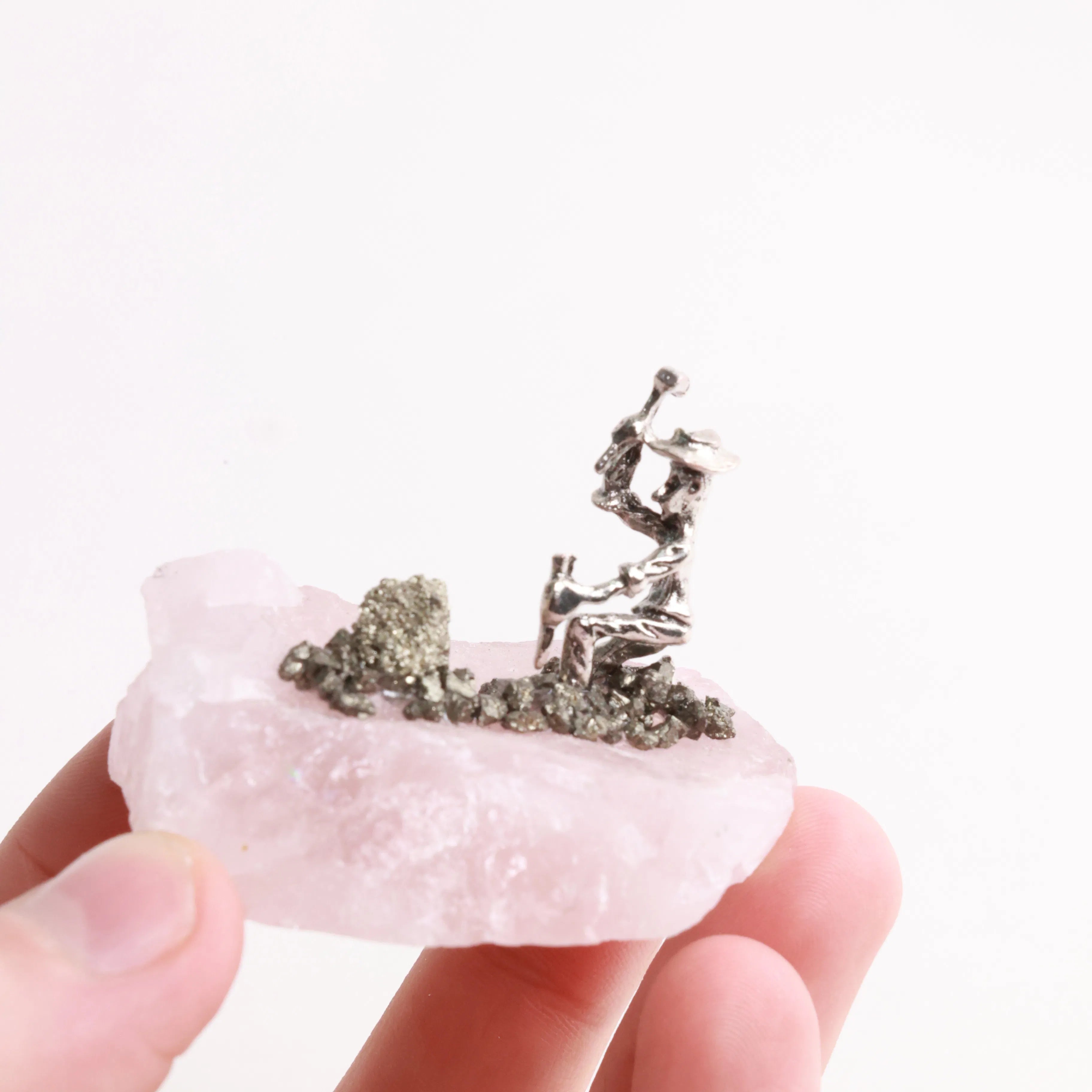 Pyrite Miners on Crystal — Fluorite, Amethyst, Blue Calcite & Rose Quartz
