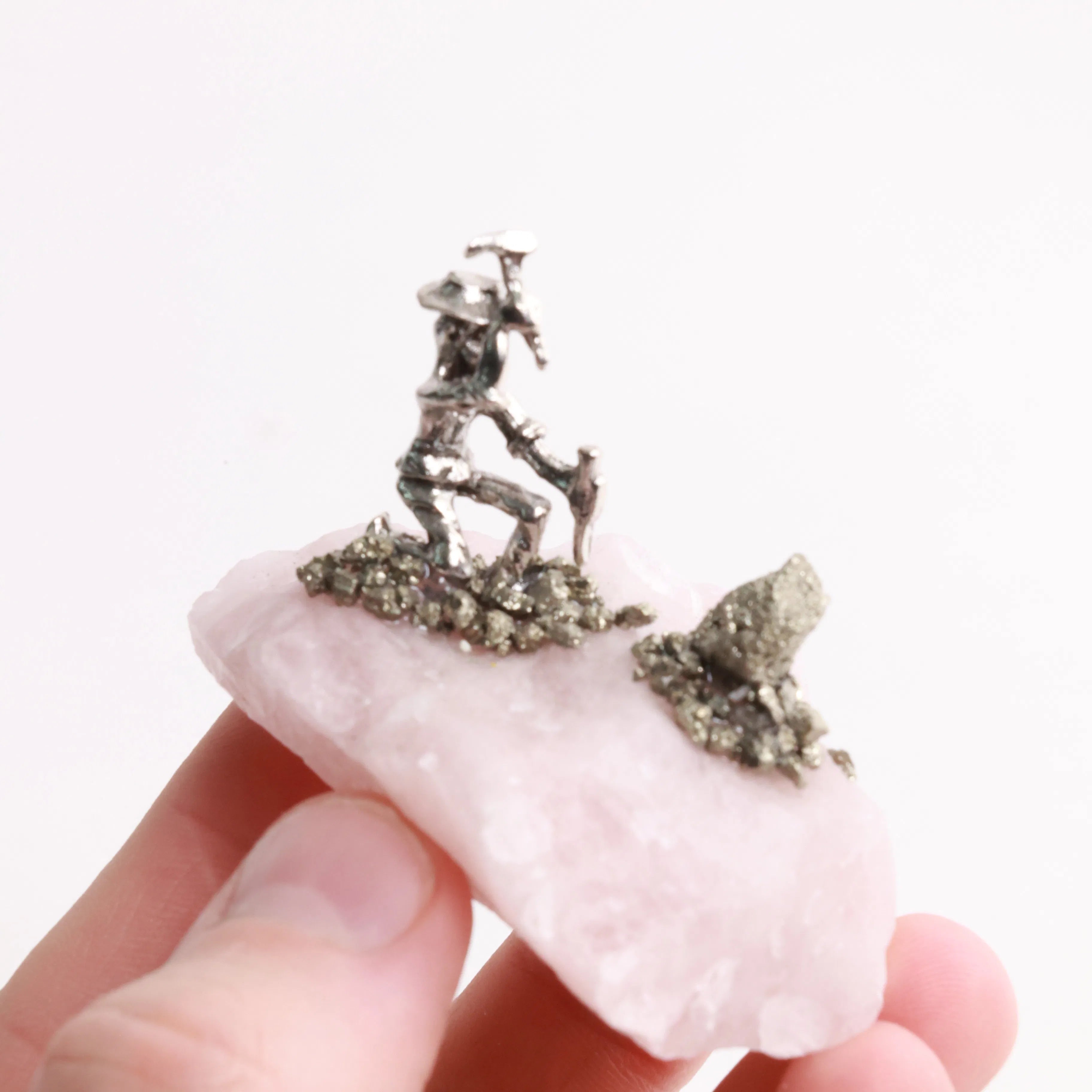 Pyrite Miners on Crystal — Fluorite, Amethyst, Blue Calcite & Rose Quartz