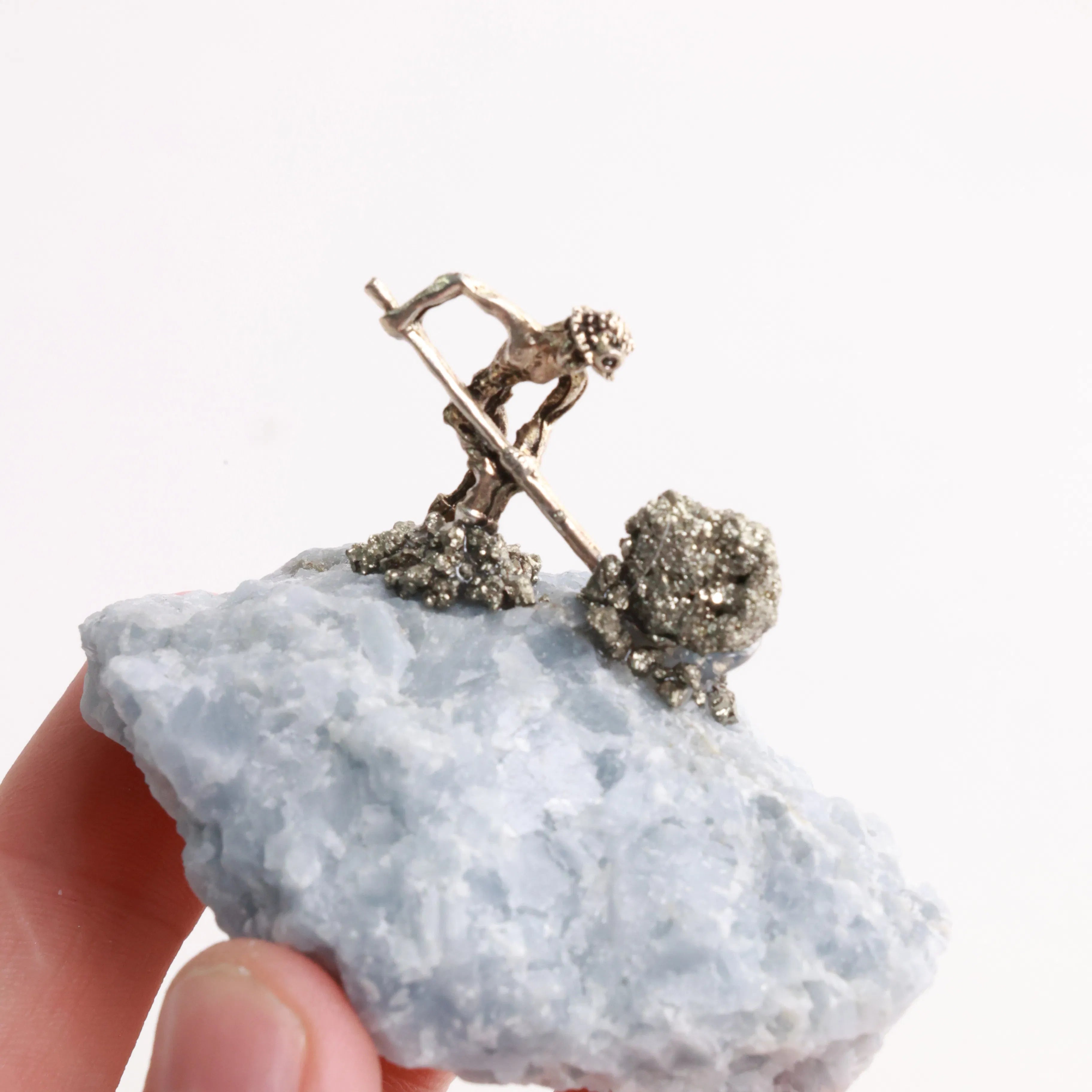 Pyrite Miners on Crystal — Fluorite, Amethyst, Blue Calcite & Rose Quartz