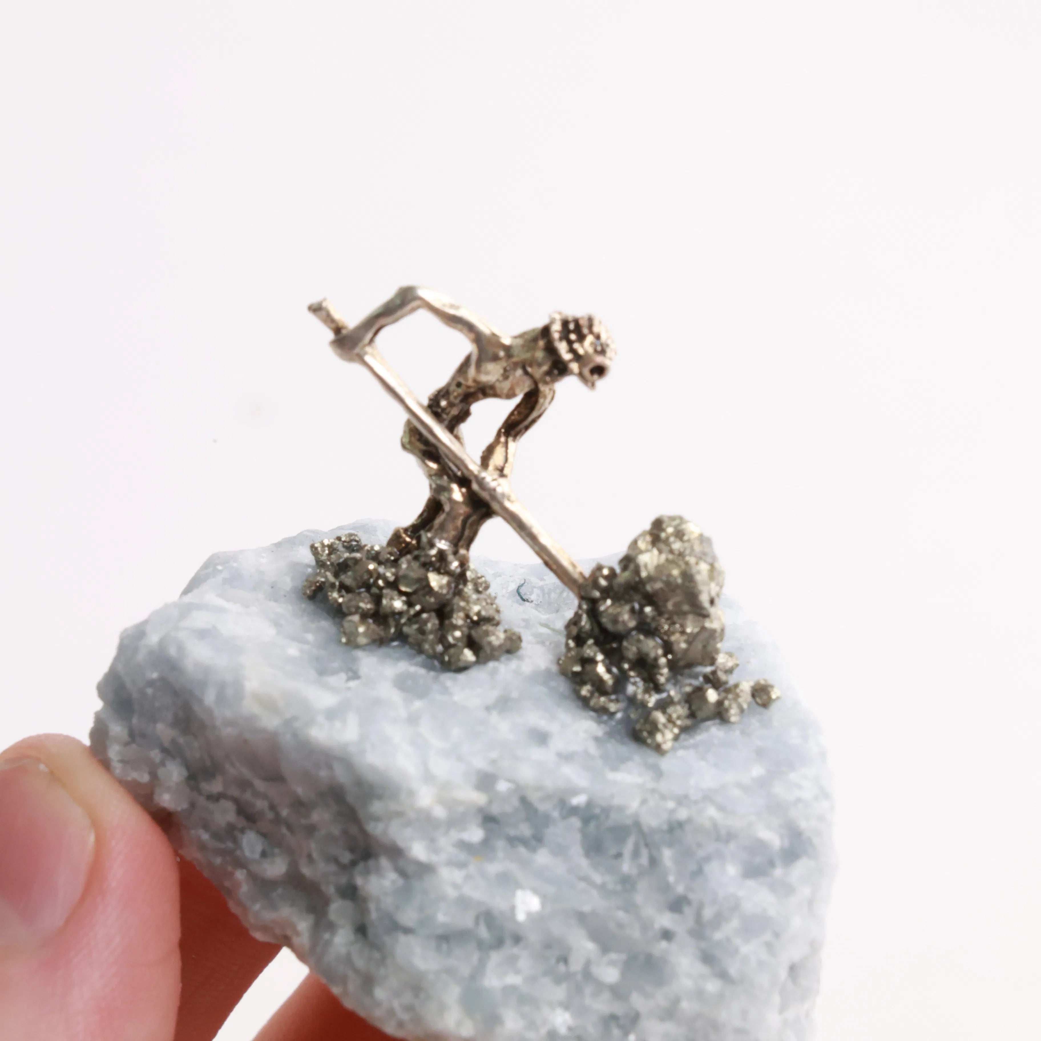 Pyrite Miners on Crystal — Fluorite, Amethyst, Blue Calcite & Rose Quartz
