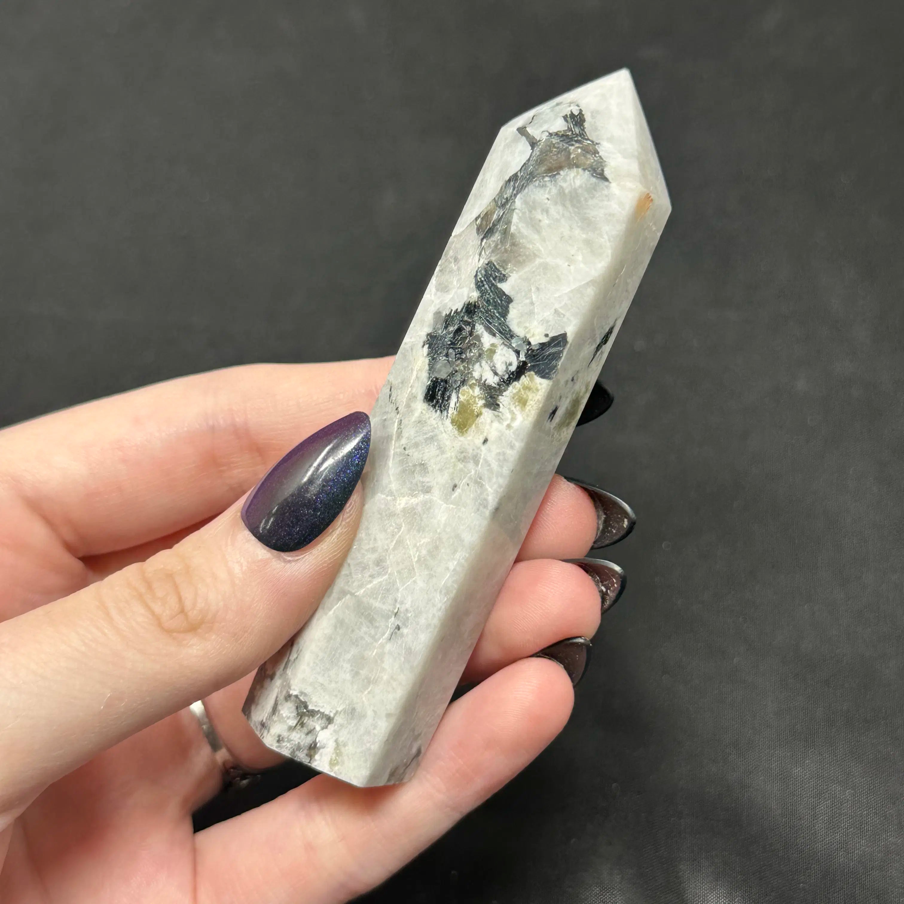 Rainbow Moonstone with Tourmaline | Flash & Natural Inclusions